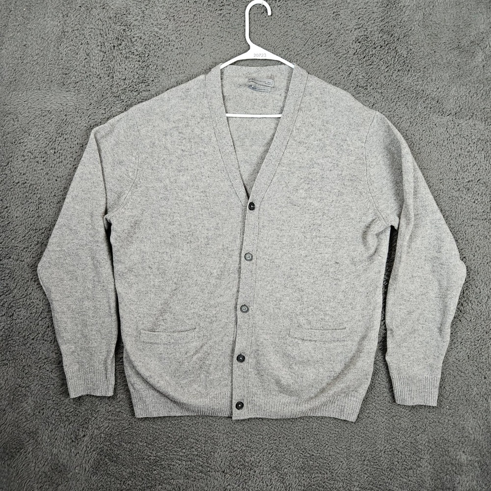 M&S Collection Mens Large Gray Lambswool V-Neck Button Front Cardigan Sweater